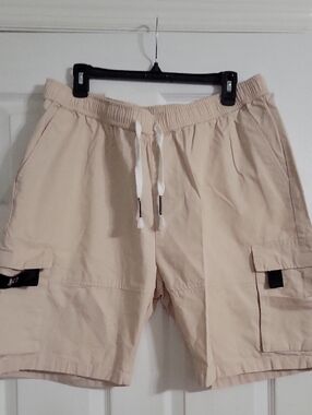 Neutral Beige Cargo Drawstring Shorts